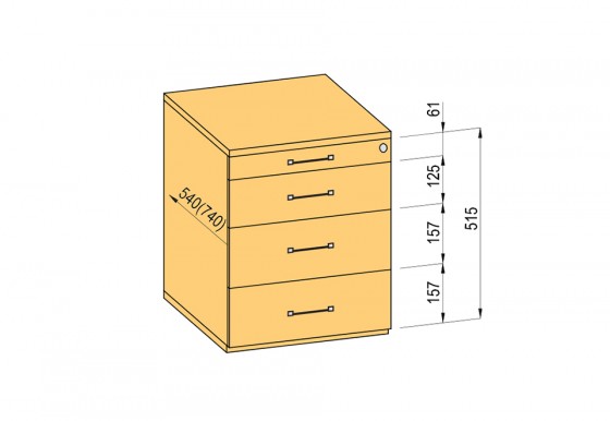 K-BBP kontejner 540/292mm typ 2/verze 1 zásuvka kov částečný výsuv dotah