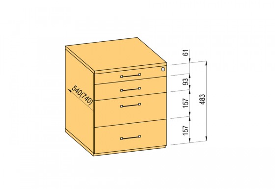 K-BBP kontejner 540/292mm typ 1/verze 3 zásuvka kov celovýsuv dotah