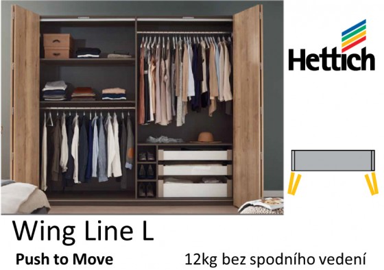 K-HETTICH WingLine L Push to Move 12 kg bez dolního vedení, lehké dv. 2400 mm L+
