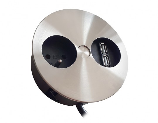 BACHMANN 931.032 elektrická zásuvka Twist USB, 1x 230V FR, 2x USB-A, nerez