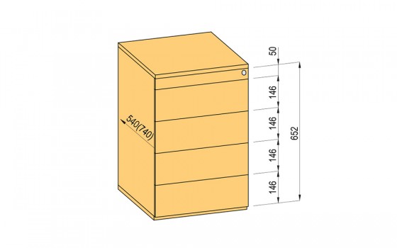 K-BBP kontejner TipAer 540mm typ 9/V 11 plst částečný výsuv push