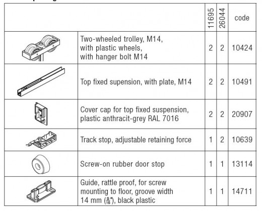 HAWA 26044 Junior 160/B  posuvné interiérové kování sada kování do 160kg