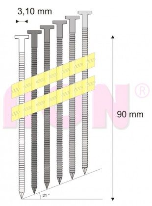 Hřebíky RB pásek plast 21° 3,1/90 konvex, RON, 2250 ks