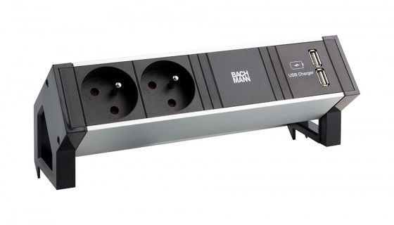 K-BACHMANN 937.134 Desk 2, alu black, 2x230V, 2x USB nabíjecí PLUS KABEL