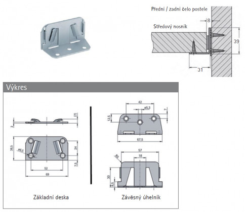 HETTICH 1.22.070.02.05 Spojka středového nosníku úhelník