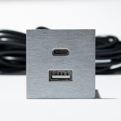 VersaPick nabíječka, 1x USB A/C, čtverec, nerez