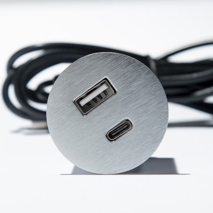 VersaPick nabíječka, 1x USB A/C, kulatý, nerez