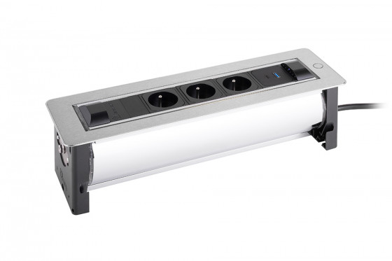 VersaTurn elektrická zásuvka 3x 230V Francouzská, USB A/C, povrch nerez