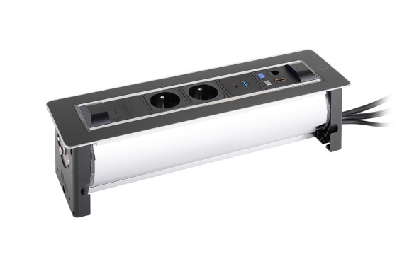 VersaTurn elektrická zásuvka 2x 230V FR, USB A/C, 1x RJ45, HDMI, černé sklo