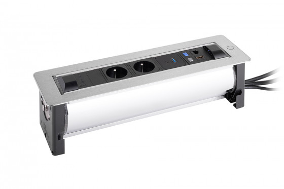 VersaTurn elektrická zásuvka 2x 230V FR, USB A/C, 1x RJ45, HDMI, povrch nerez