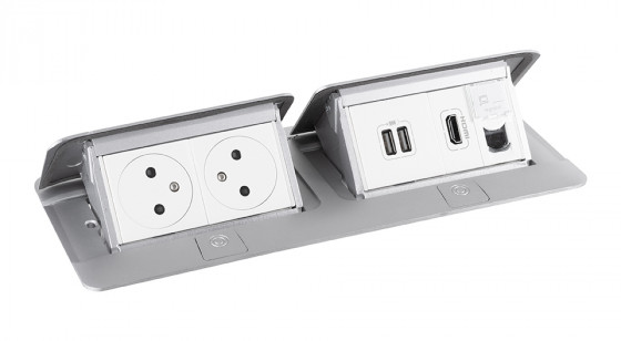 LEGRAND Pop-up dvojitá, 2x 230V, USB A+A napájecí, 1x RJ45, HDMI, hliník