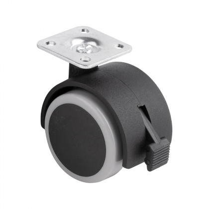 StrongCastors kolečko s měkčeným běhounem průměr 50mm s plotničkou a brzdou šedá