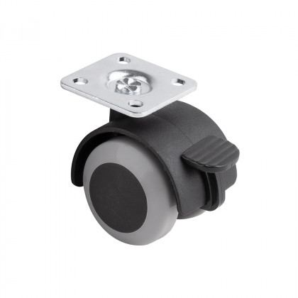 StrongCastors kolečko s měkčeným běhounem průměr 40mm s plotničkou a brzdou šedá