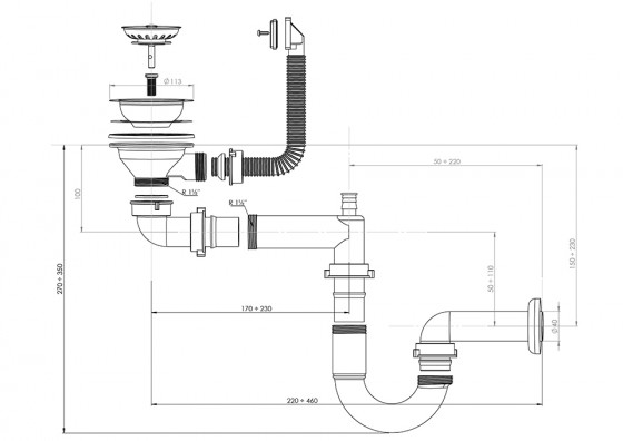 StrongSinks Sifon pro úsporu místa pro nerez dřezy