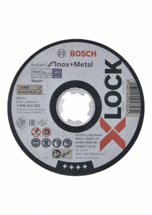 BOSCH 2608619263 X-LOCK řezný kotouč plochý Expert for Inox+Metal, 115 × 1 mm