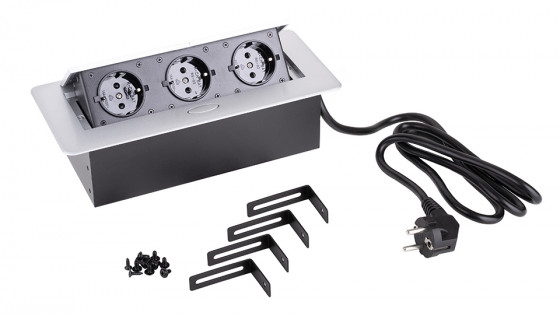 StrongPower Elektrická zásuvka 3x 230V, Schuko, stříbrná