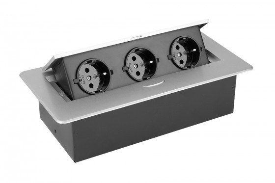 StrongPower Elektrická zásuvka 3x230V, Schuko, stříbrná