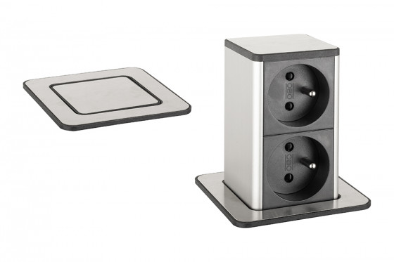 StrongPower PowerUp zásuvka, 2x230V, Francouzská, nerez