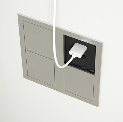 VersaHit Dual elektrická zásuvka 1x 230V, Francouzká, USB A/C 5V broušený hliník