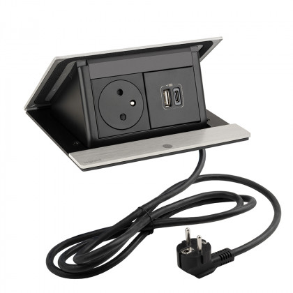 LEGRAND elektrická zásuvka PopUp, 1x 230V FR, 1x USB A+C, broušený hliník