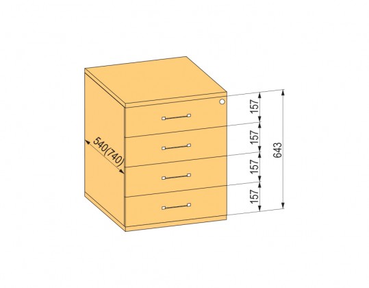 K-BBP kontejner 540mm typ 8/V 3 zásuvka kov celovýsuv dotah