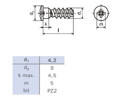 Eurošroub 6,3x13/9 půlkulatá hlava 9mm PZ2 zinek bílý