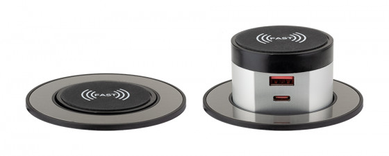 StrongPower PowerUp nabíječka USB A+C + bezdrátové nabíjení 10W, imitace nerezi