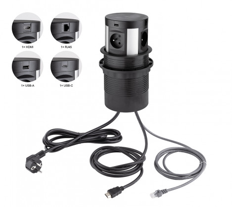 StrongPower El. zásuvka vysouvací,4x230V,FR, RJ45, USB A+C, HDMI, bezdr nab