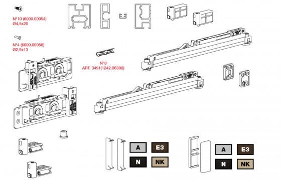 TERNO Diva Fluid Frame sada pro rámové dveře 80kg 1500/3000, 2x tlumič, stříbrná