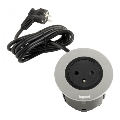 LEGRAND Disq60 elektrická zásuvka zapuštěná 1x230V FR + 2m kabel, černá/kov