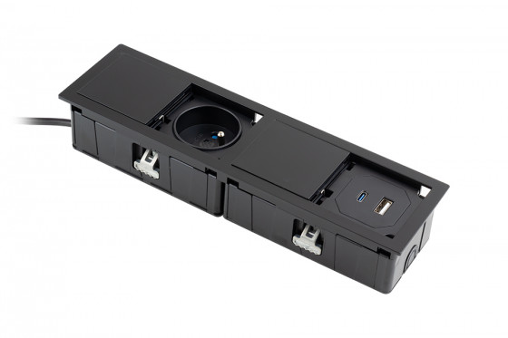 VersaHit Mono combi elektrická zásuvka 1x230V, Francouzská, USB A/C, černá matná