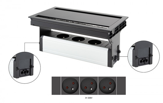 VersaFlap dual 2.0 elektrická zásuvka 3x 230V, Francouzská, černá matná