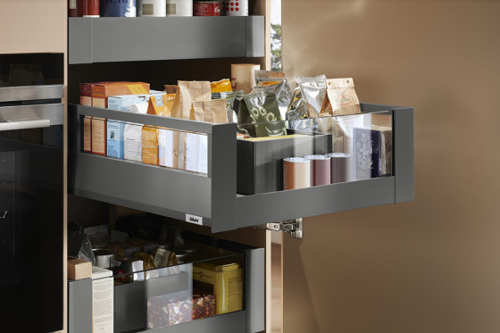 K-BLUM Merivobox, zásuvka E reling 350mm/40kg, tmavě šedá OG, vnitřní, sklo