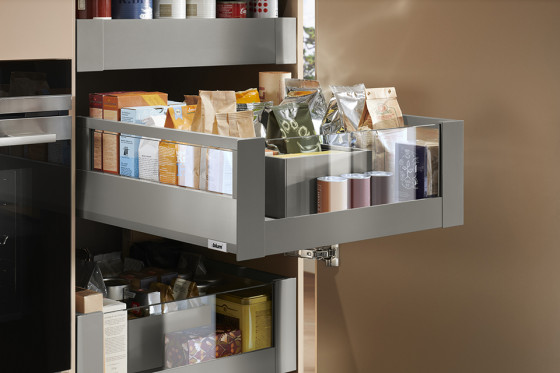 K-BLUM Merivobox, zásuvka E reling 450mm/70kg, světle šedá IG, vnitřní, sklo