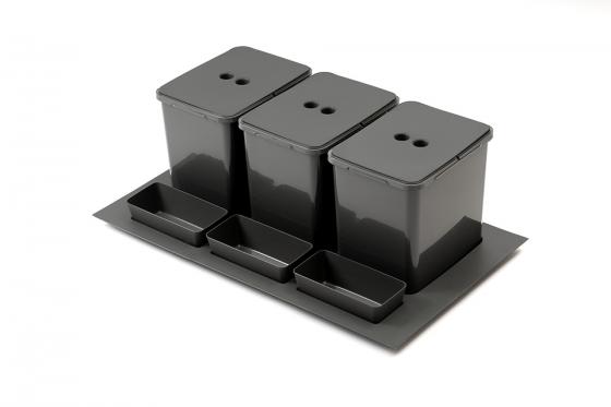 StrongBins sorter 3x16 l vložený do zásuvky 800 - 900 mm, antracit