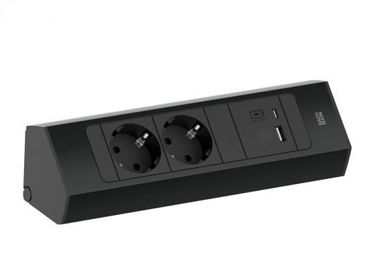 BACHMANN 932.102 Casia 2, 2x230V + 1xUSB A/C, černá RAL9005 schuko