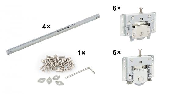 StrongLine Piato sada kování pro posuvné dveře 3 křídla s tlumením 50kg