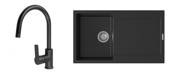 StrongSinks S3 Set dřez Zala 860 860x500mm granit černá + Baterie Loira černá