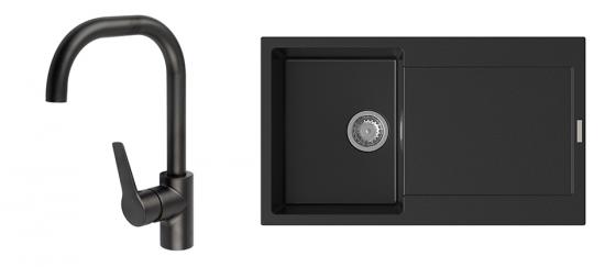 StrongSinks S3 Set dřez Zala 860 860x500mm granit černá + Baterie Garonne černá