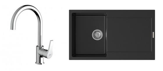 StrongSinks S3 Set dřez Zala 860 860x500mm granit černá + Baterie Rhona chrom