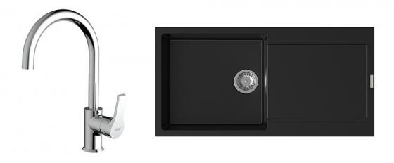 StrongSinks S3 Set dřez Zala 1000 1000x500mm granit černá + Baterie Rhona chrom