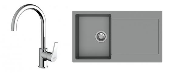 StrongSinks S3 Set dřez Zala 860 860x500mm granit šedá + Baterie Rhona chrom
