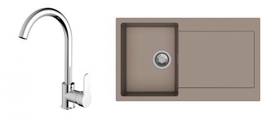 StrongSinks S3 Set dřez Zala 860 860x500mm granit hnědá + Baterie Seina chrom