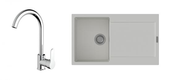 StrongSinks S3 Set dřez Zala 860 860x500mm granit bílá + Baterie Seina chrom
