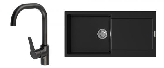 StrongSinks S3 Set dřez Zala 1000 1000x500mm granit černá + Baterie Garonne čer.