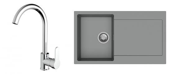 StrongSinks S3 Set dřez Zala 860 860x500mm granit šedá + Baterie Seina chrom