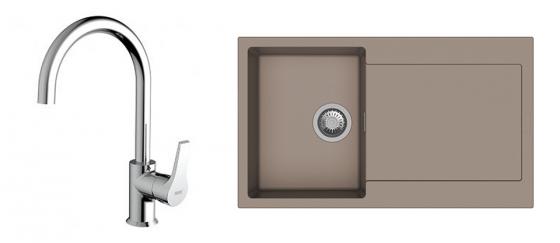 StrongSinks S3 Set dřez Zala 860 860x500mm granit hnědá + Baterie Rhona chrom