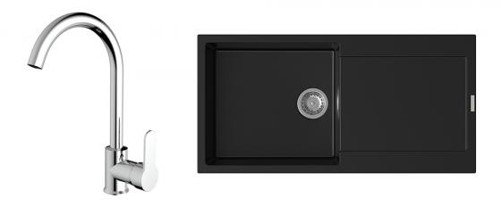 StrongSinks S3 Set dřez Zala 1000 1000x500mm granit černá + Baterie Seina chrom
