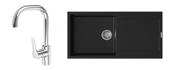 StrongSinks S3 Set dřez Zala 1000 1000x500mm granit černá + Baterie Garonne chr.