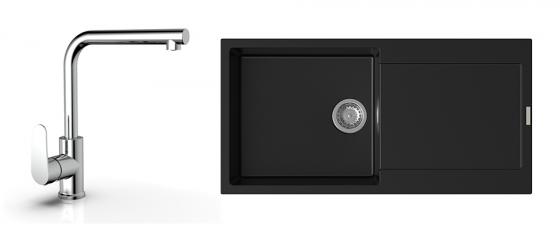 StrongSinks S3 Set dřez Zala 1000 1000x500mm granit černá + Baterie  Stréva chr.